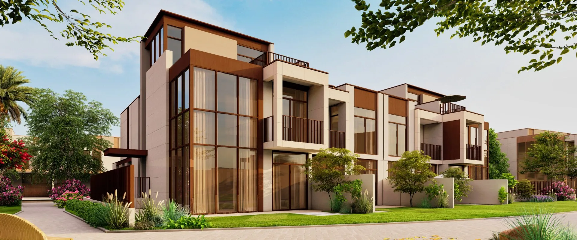 Townhouses with tall glazed corners