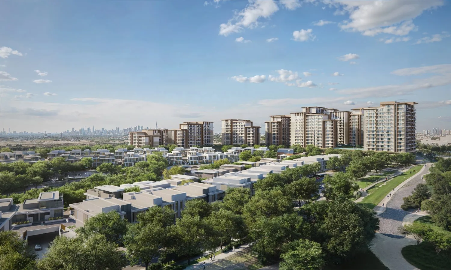 Expo Valley apartments and villas among trees, seen from above