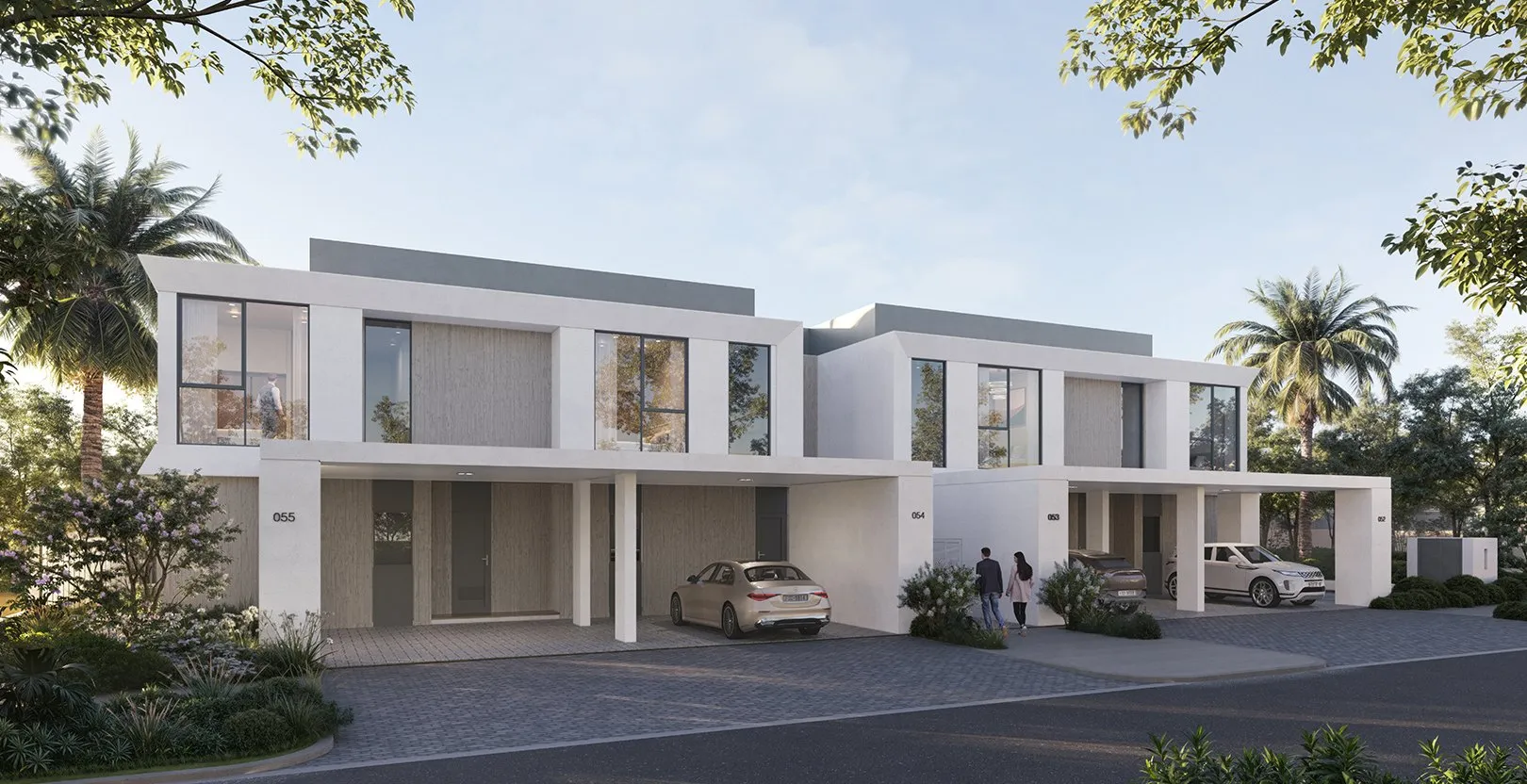 Row of townhouses with carports